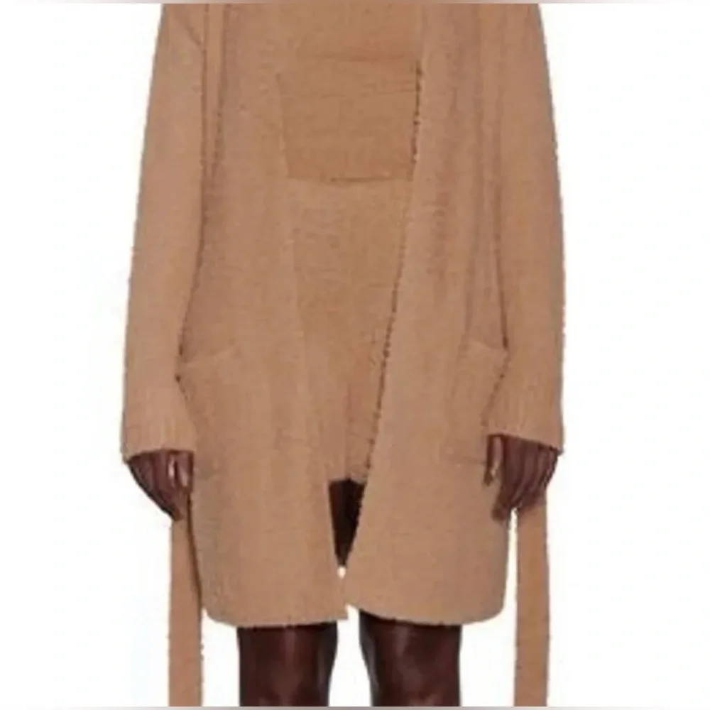 Skims Fit Cozy Knit Robe Tie Waist Long Sleeve Pockets Size 2X/3X Camel